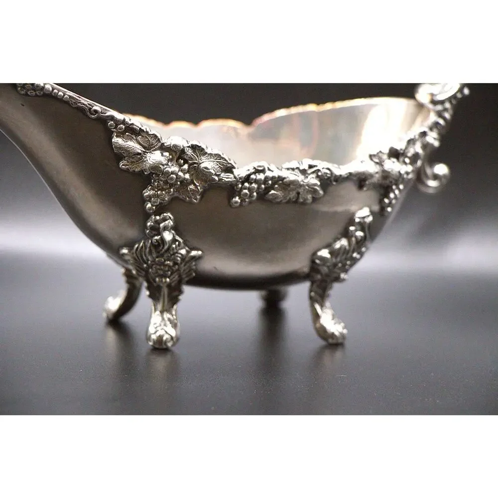 Sheffield England Victorian Silver Gravy Boat Heavy Ornate Footed Design